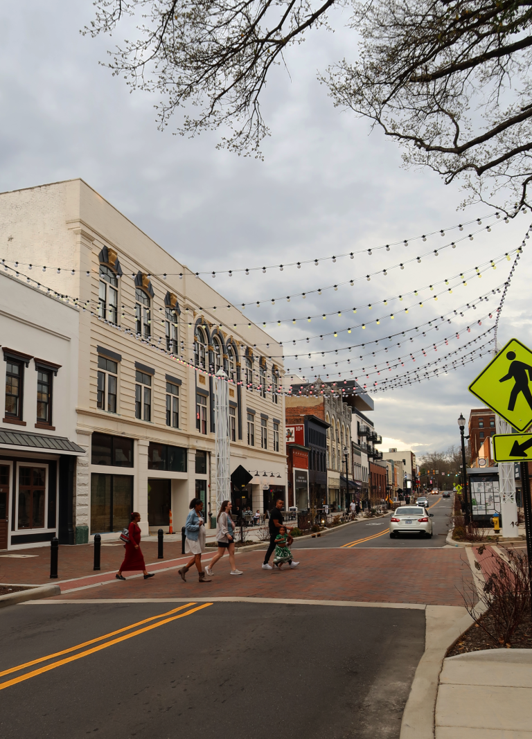 Lighted crosswalk creates interest in this concord streetscape design.