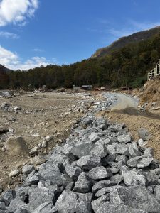 The Rocky Broad River at Chimney Rock Village has carved out a new riverbed.